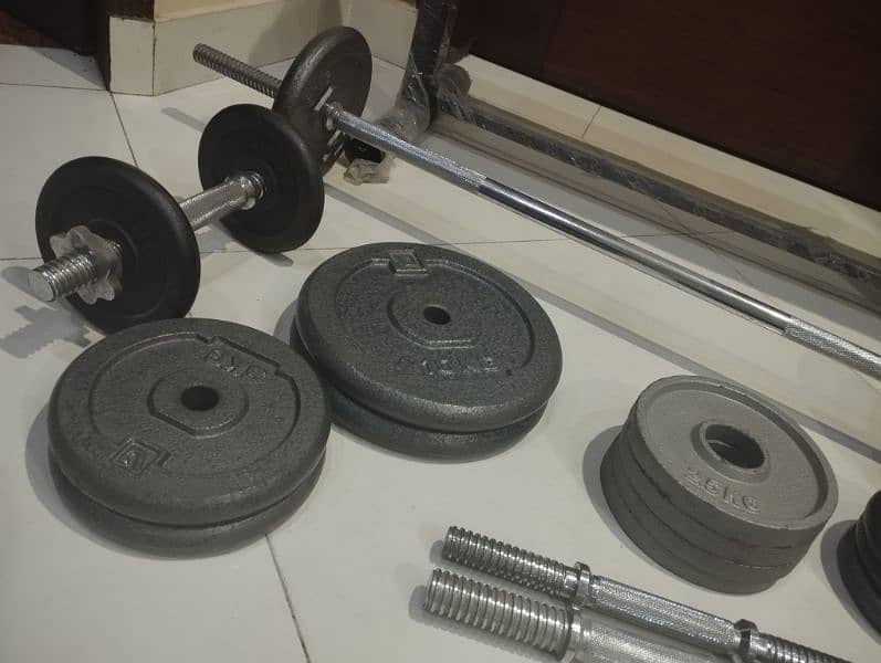 Gym weights /dumbells with rods and bench 2