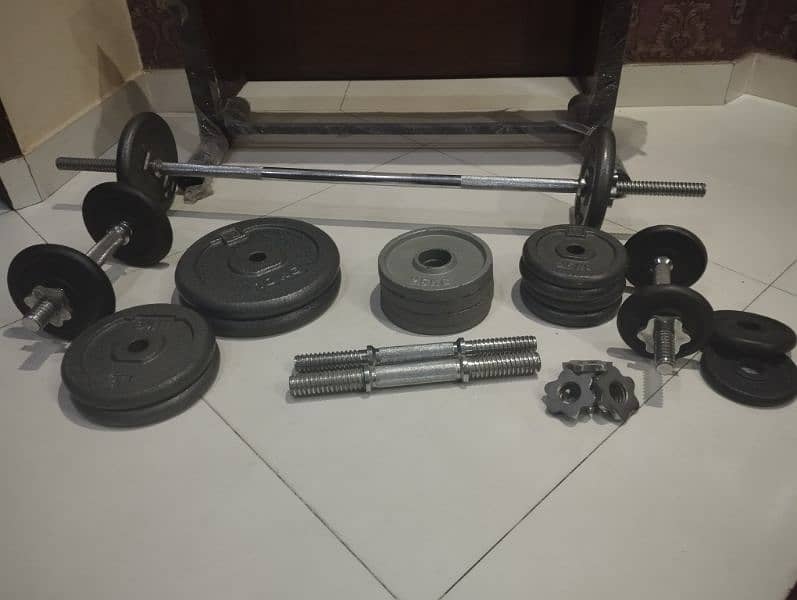 Gym weights /dumbells with rods and bench 3