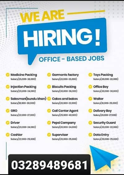 I need staff Male and female contact whatsapp 03289489681