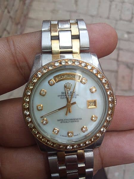 Rolex, fully automatic, sea shal, gold plated dimonds dates day watch' 4