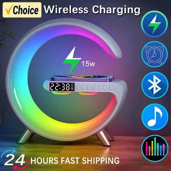 Multifunction Wireless Charging Pad stand Bluetooth speaker with RGB 0