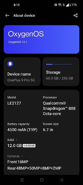 1plus9pro 12/256GB with original Charger 5