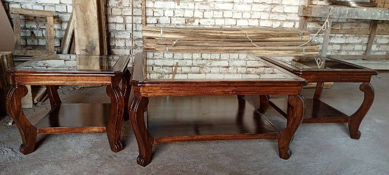 Center Table Set in Kikar Wood, with quality Polish, with 6mm mirror. 1