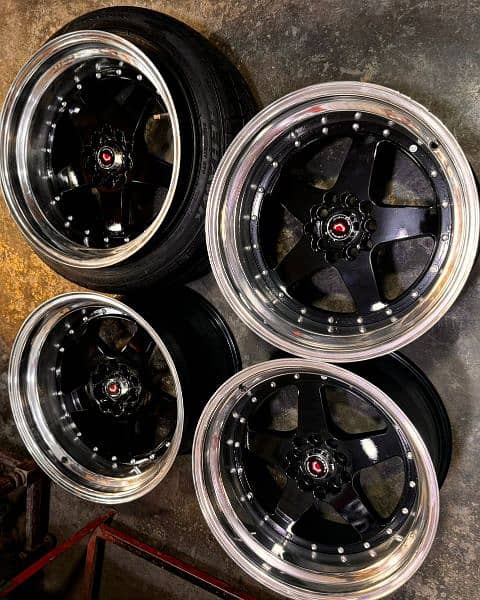 17 size rim 5 nuts 100 or 114 PCD rear and back are 10.5 JJ 9