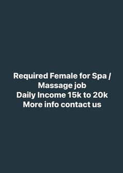 Female for Spa Job (female Hiring)