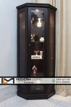 Stylish Showcase corner with glass shelves and light best quality
