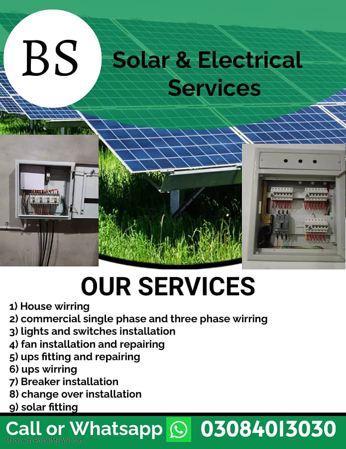 Solar Fitting- Electrician -UPS Fitting - House Wiring - UPS Repairing 0