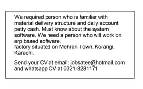 Required Data Entry Officer for our factory