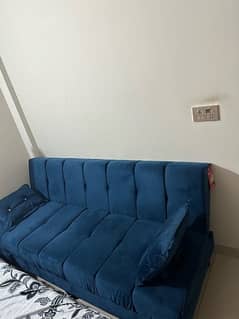 Sofa cum bed. Dark blue velvet material