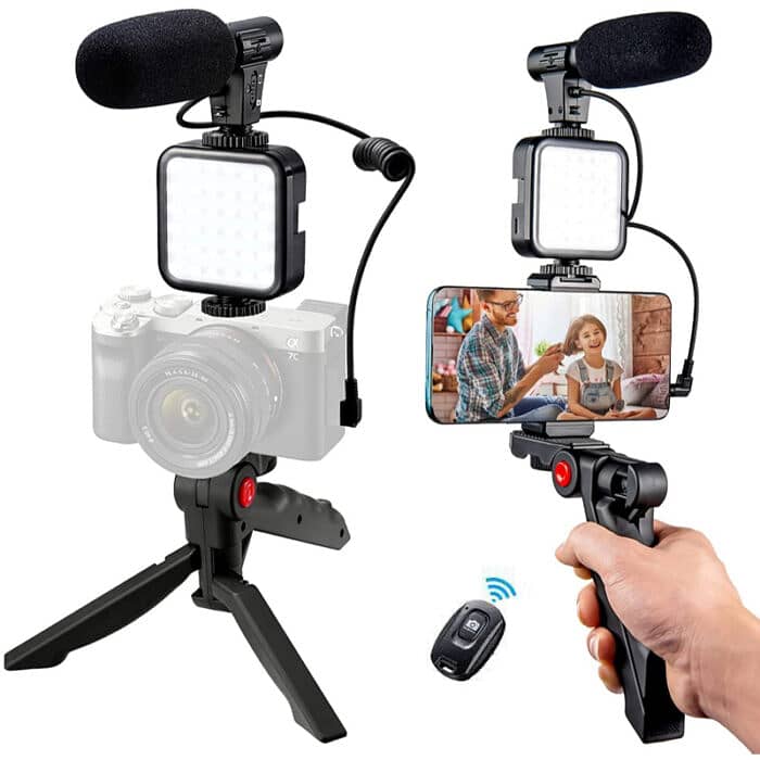 sale offer tripode stand led light wirless mics and vlogging kit 2