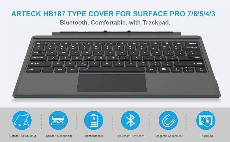 Microsoft Surface Pro 3,4,5,6,7 Ultra-Slim Portable Bluetooth Keyboard 1