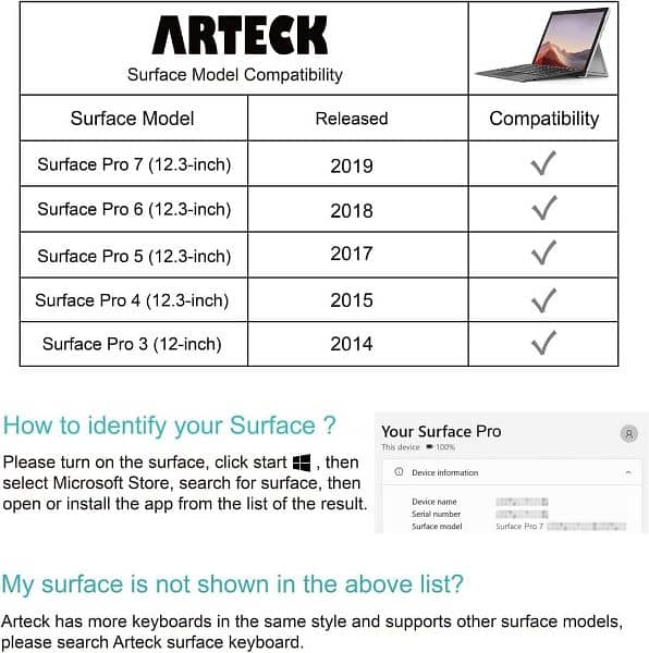 Microsoft Surface Pro 3,4,5,6,7 Ultra-Slim Portable Bluetooth Keyboard 4