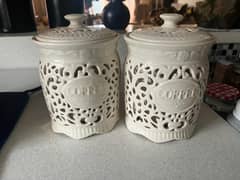 Tea Coffee Sugar Cream Ceramic Lace Canister Jar For Home Kitchen 0