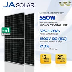 JA 550 Watt Solar Panels with 12 year warranty - JA Solar