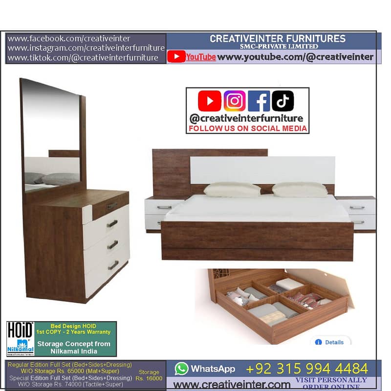 Double Bed Set Full King Size Dressing Almari Single Home Furniture 16