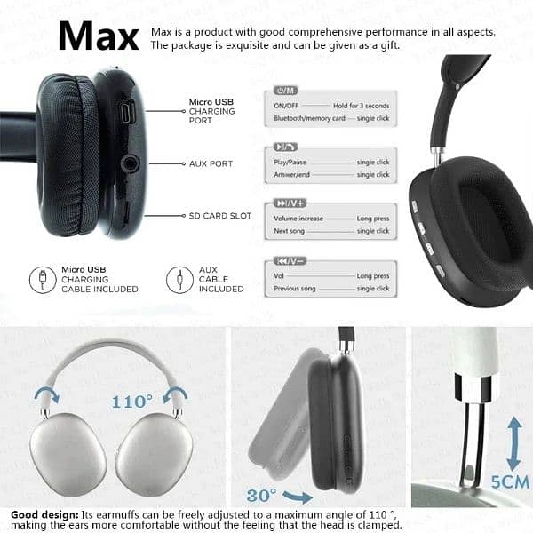 P9 Wireless Bluetooth Headphones with mic noise Canceling Headsets 4