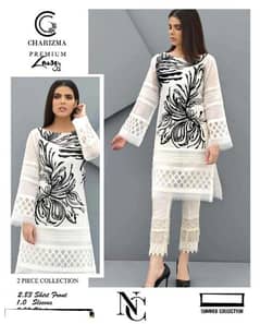 2Pc Unstitched Lawn Embroidered Suit