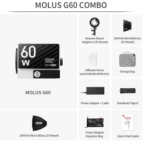 Zhiyun MOLUS G60 Bi-Color 60W Light (Combo Kit) 3