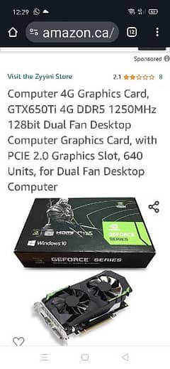 NVIDIA G Force 3D Graphic card 4GB