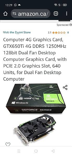 NVIDIA G Force 3D Graphic card 4GB 0