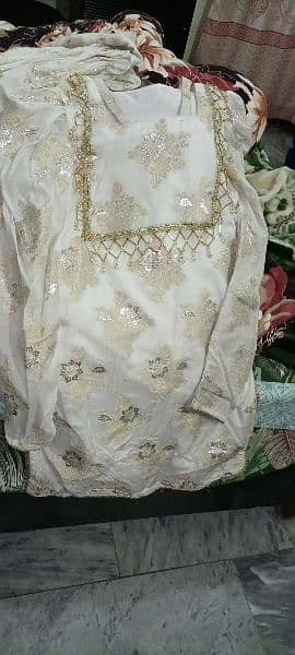 white sharara with long shirt small size ha 3pc suit 0