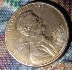 COIN 1 CENT VERY RARE 1989D IN GOOD CONDITION VINTAGE