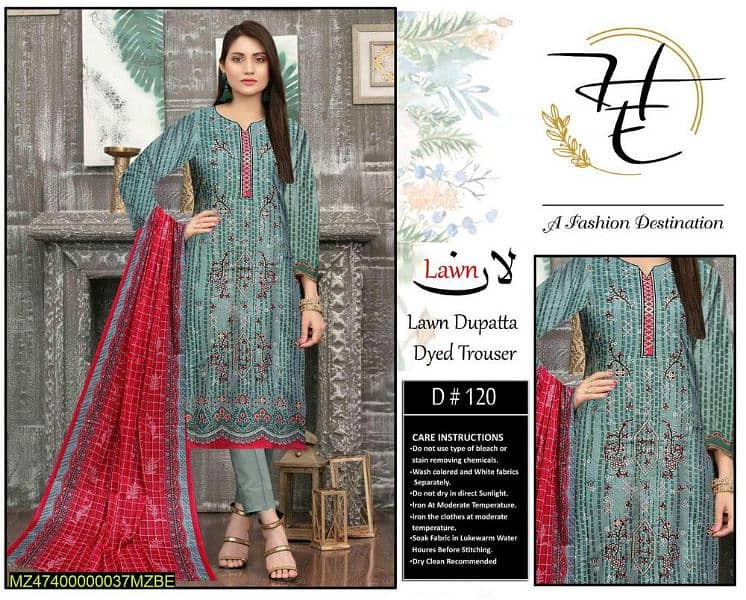 3 Pcs women's unstitched lawn sequins Embroidered suit 0