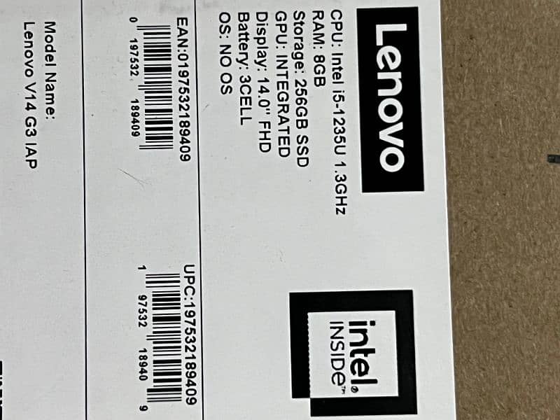 Lenovo V14 G3 core i5 12 generation, 8GB RAM , 256 GB nvme, Box Pack 8