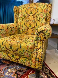 Elegant Yellow Chair with Exquisite Peacock Design!