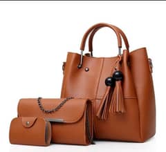 3 PCs woman's leather plain Handbag