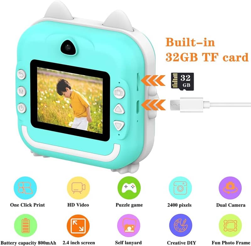 Bluetooth wireless ink-less mini printer. Instant Print Camera for Kids 1