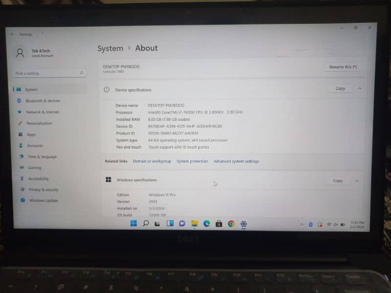 laptop (Dell), core i7 7th generation ( latitude 7480) 10