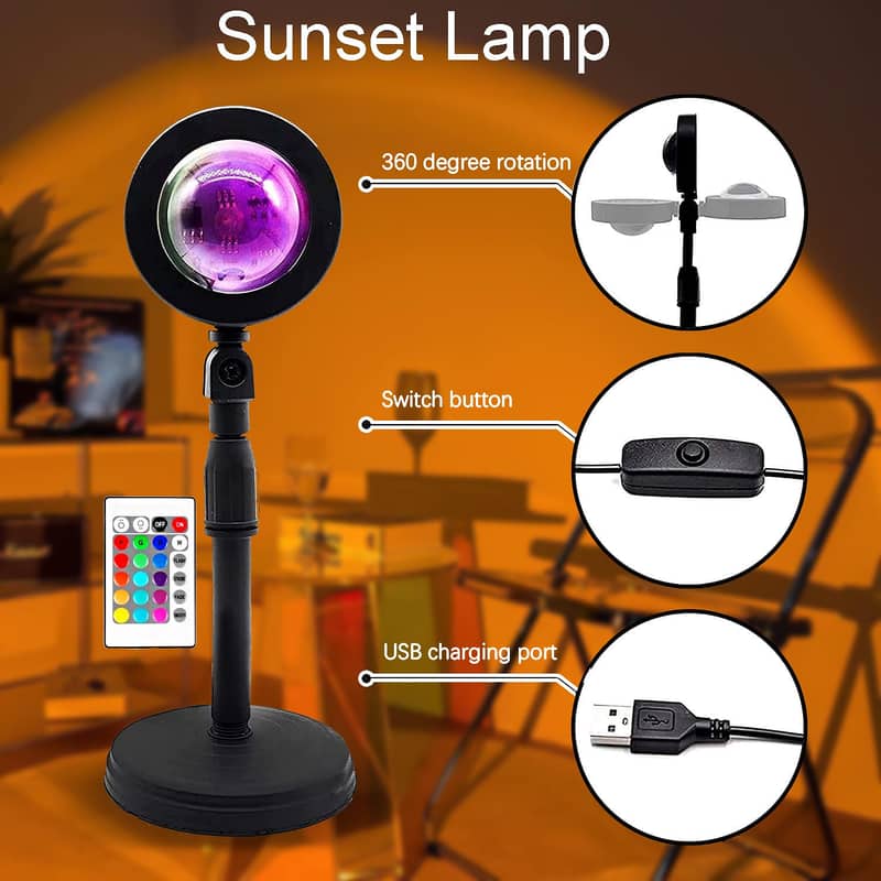 Sunset Laser Lamp Projector,16 Colors Rainbow Night Light 360 Degree 0