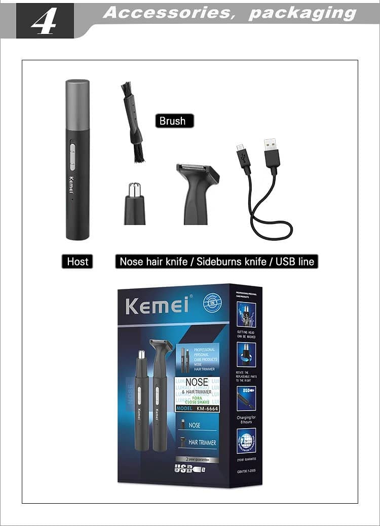 Kemei KM-6664 USB Charging 2 In 1 Shaver Replaceable Blade Trimmer 0
