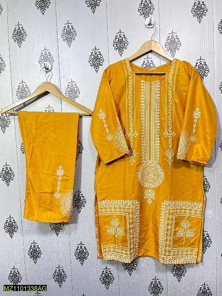 High Quality Linen 2pcs Stitched Suit for girls 4
