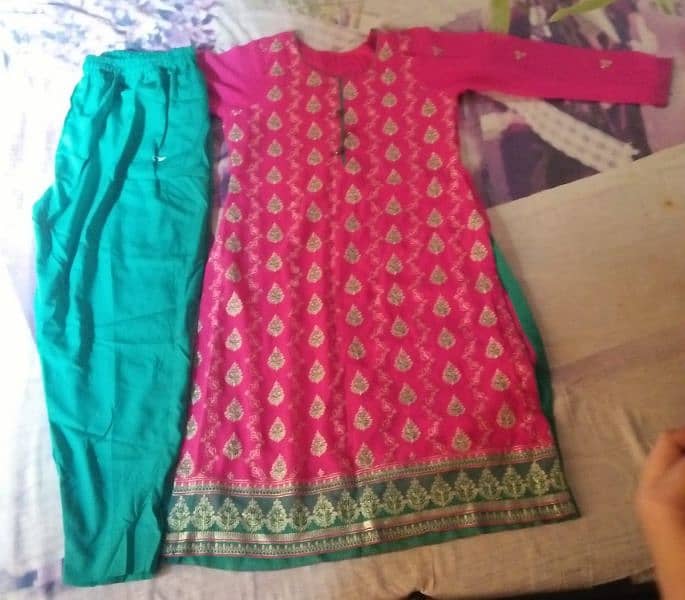 georgett embroidered shirt and dupatta with silk  trouser. 0