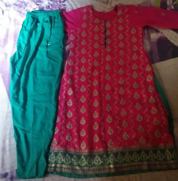 georgett embroidered shirt and dupatta with silk  trouser. 2