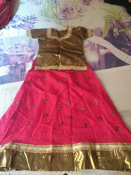 Silk shirt and georgett lehnga for 8 to 10 year old girls. . 0