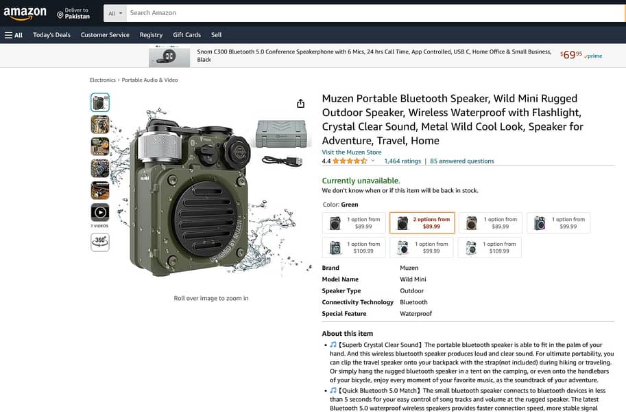 Muzen Wild Mini Portable Bluetooth Speaker Waterproof Flashlight Metal 0