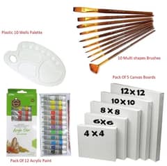 Pack Of 5 Mix Canvas Boards 4 x 4+ 6 x 6+ 8 x 8+ 10 x 10+ 12 x 12 Inch