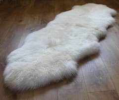 large ivory white sheepskin rug double plet, imported leather