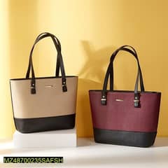 3 Pcs Women's PU Leather Plain Top Handle Shoulder Bag
