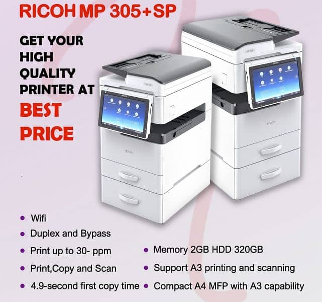 Ricoh 305+ refurbished multi function with A3 0