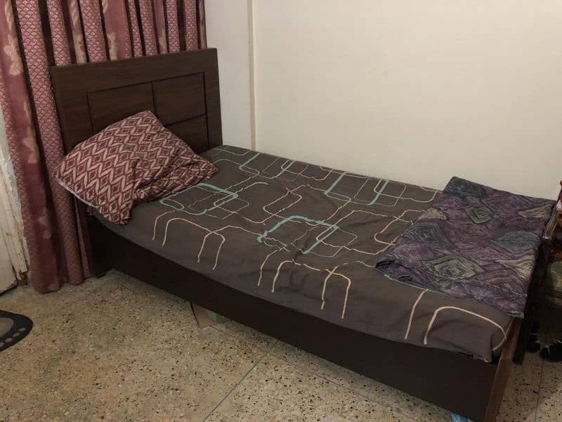 wooden single bed with mattress 0