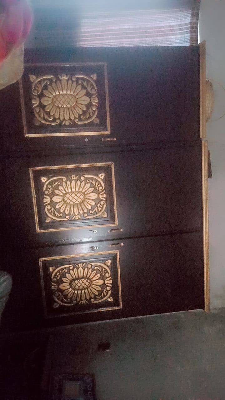 Double Bed, Wooden wardrobe, Crockery Cabinet Dressing Table 1