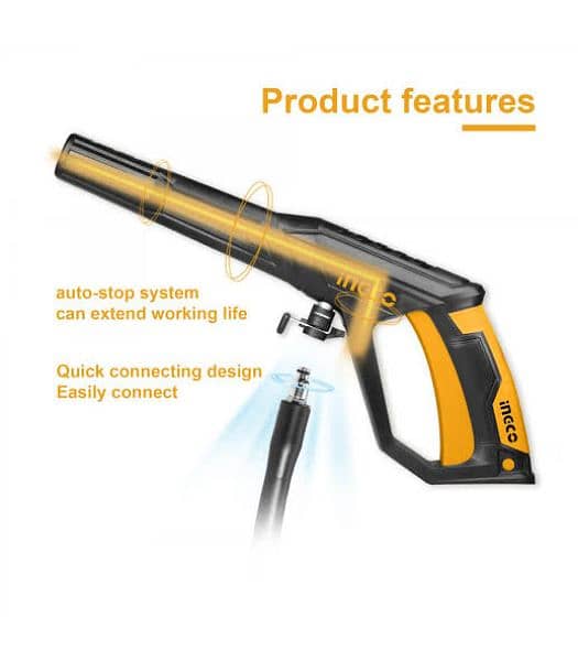 New) INGCO High Pressure Car Washer - 140 Bar, Carbon Brush Motor 14