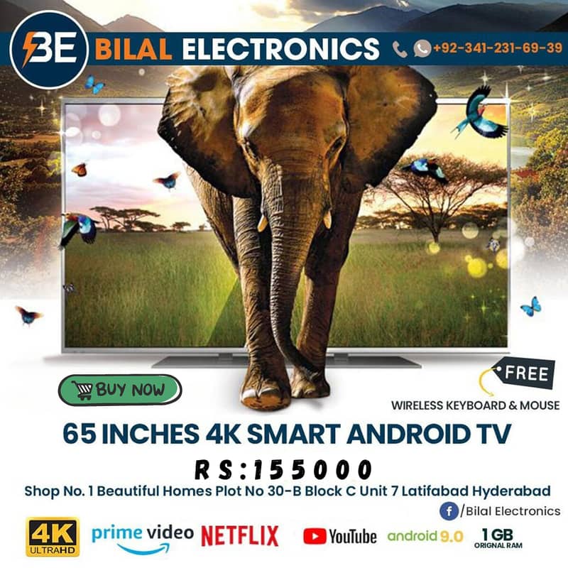 65 INCHES 4K HDR BLUETOOTH BORDERLESS SMART LED TV 2024 0