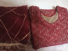 Net Maroon And golden Shirt and Dupatta Net