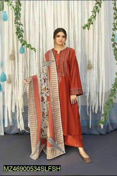 3 PC's women's unstitched lawn embroidered suit 0