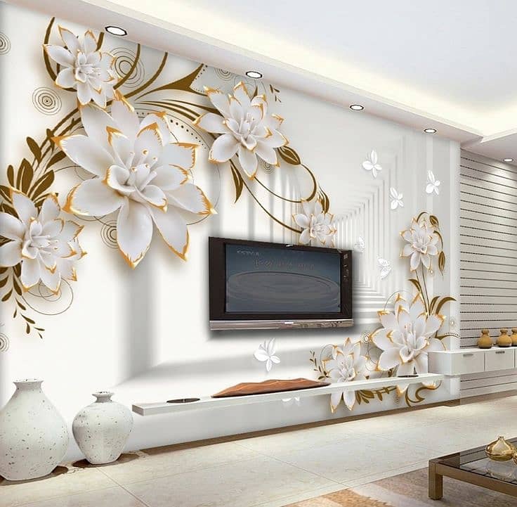 3D wallpaper, Flax wallpaper, wall art work, flooring, ceiling 0
